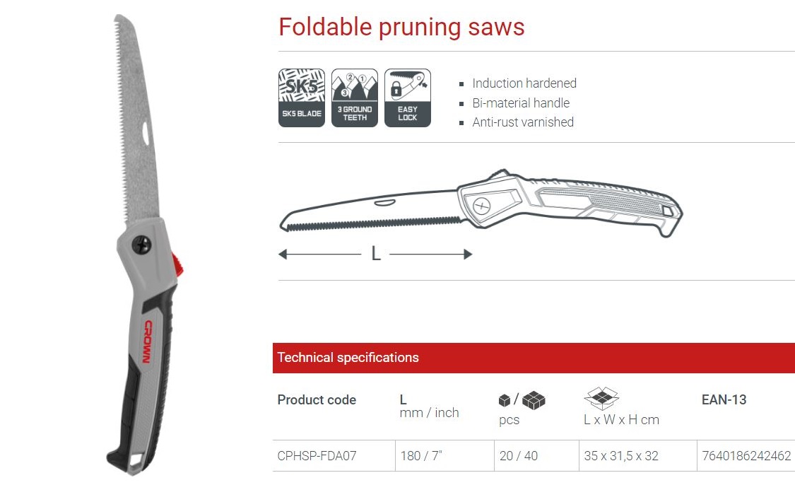 CROWN Professional Foldable pruning saw, 8T, SK5, 180mm; CPHSP-FDA07_img_4