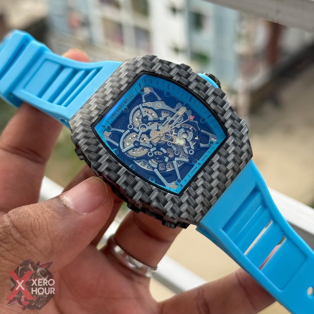 Richard Mille Carbon Edition | Black Dial  Sky Blue Silicon strap