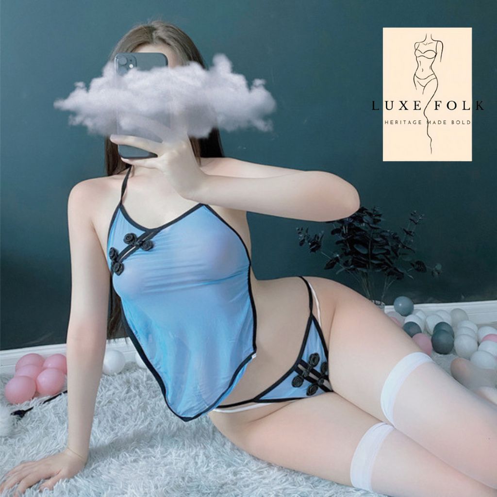 Retro Cheongsam Mesh Lingerie Set for Women | Sexy See-Through Role Play Costume_img_6