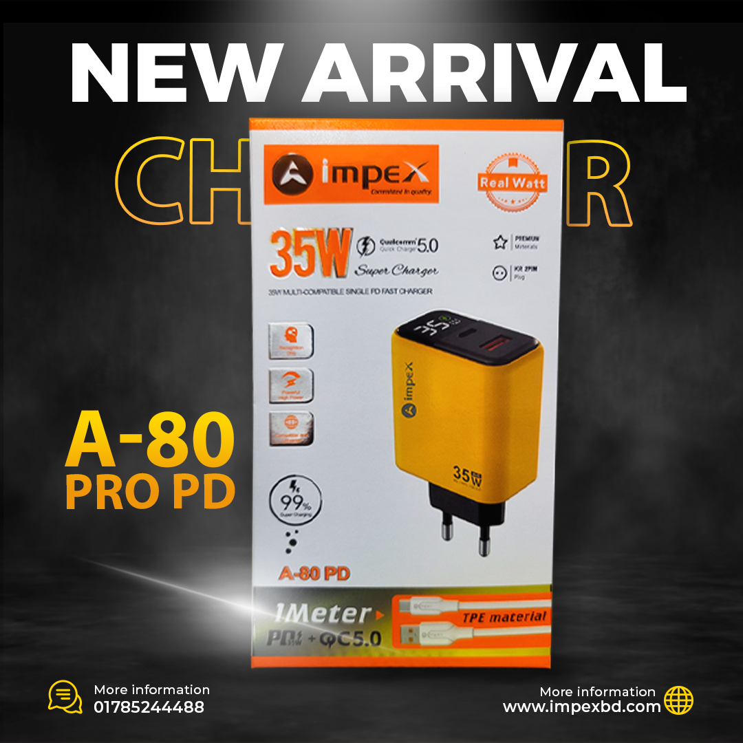 Impex 35W Super Fast Charger (A-80 Pro PD)
