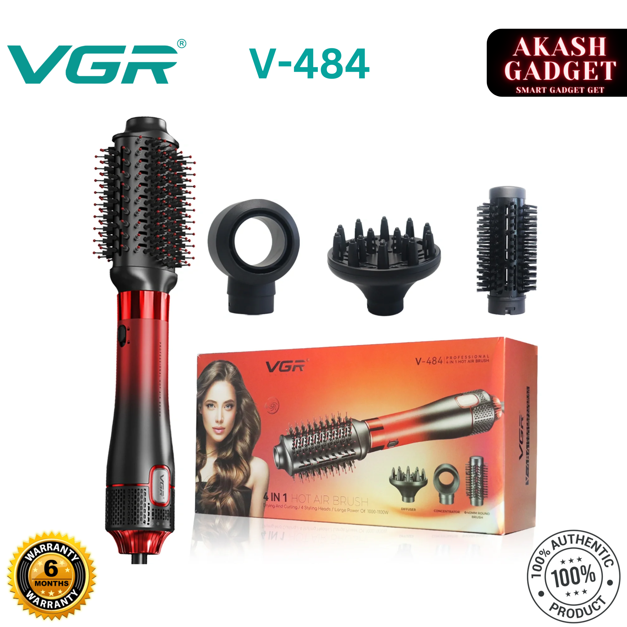 VGR V-484 Professional 4-IN-1 Hot Air Brush- Drying, Curling, Volumizer & Straightening Multi Styler for Women_img_0