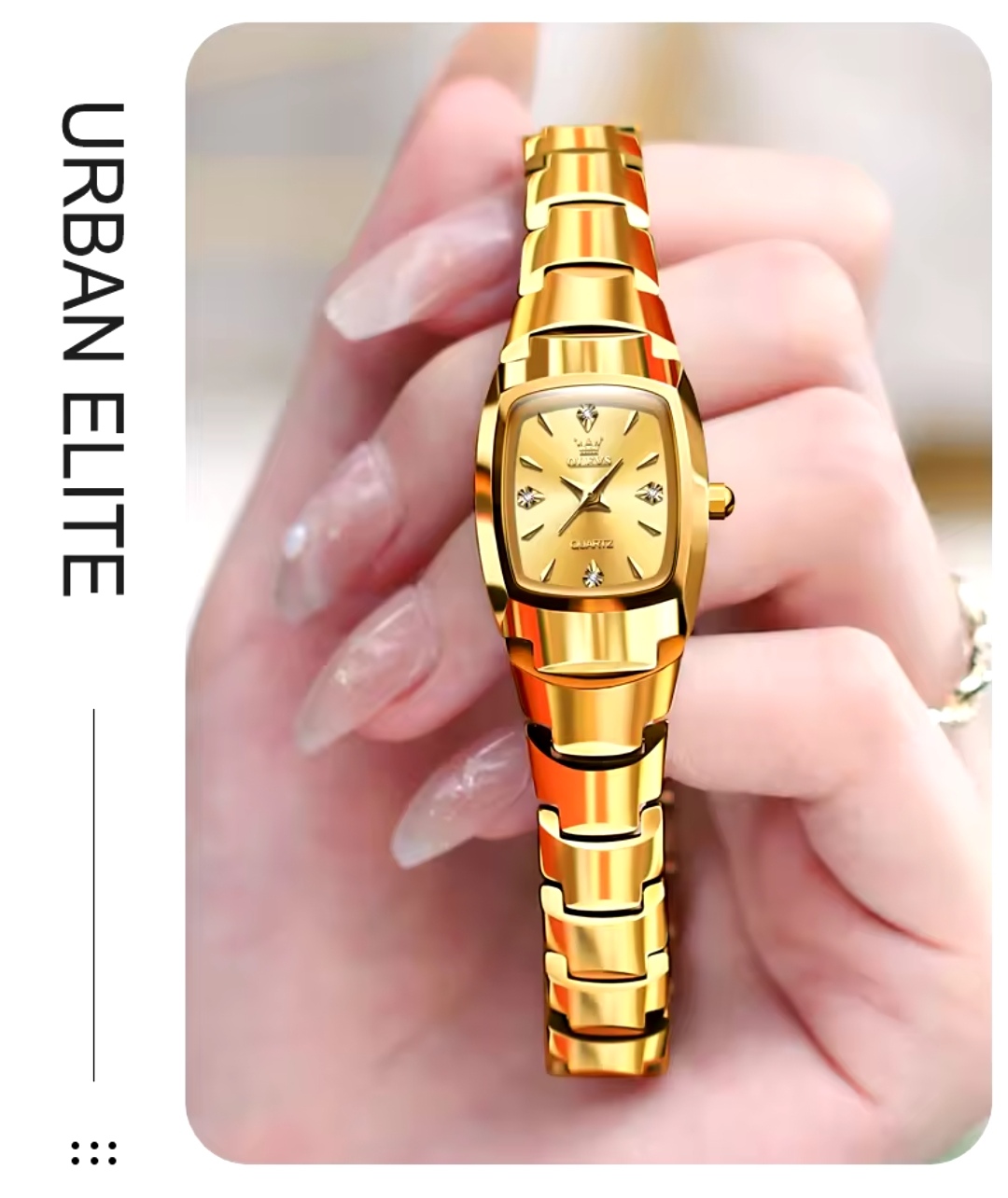 OLEVS 7006 Ladies Chain Watch- Golden Dial- Golden Bezel- Golden Chain- TF Code OL929CF_img_3