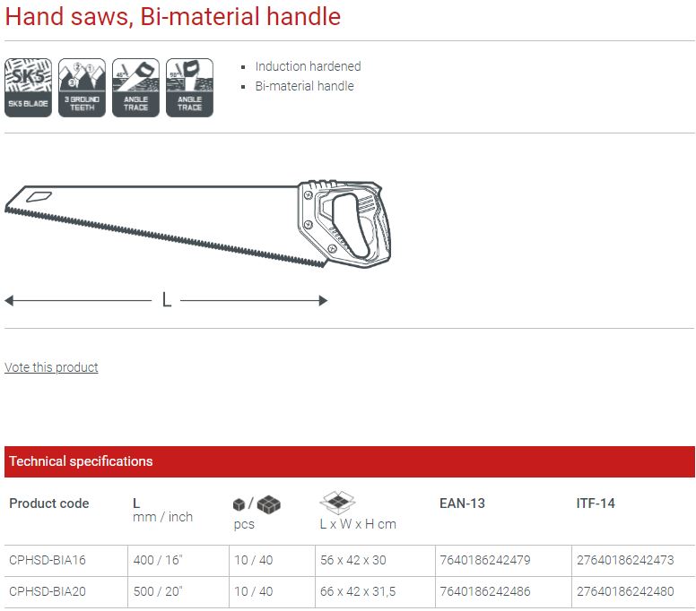 CROWN Professional Hand saw, 7/9T, SK5, 400mm; CPHSD-BIA16_img_4