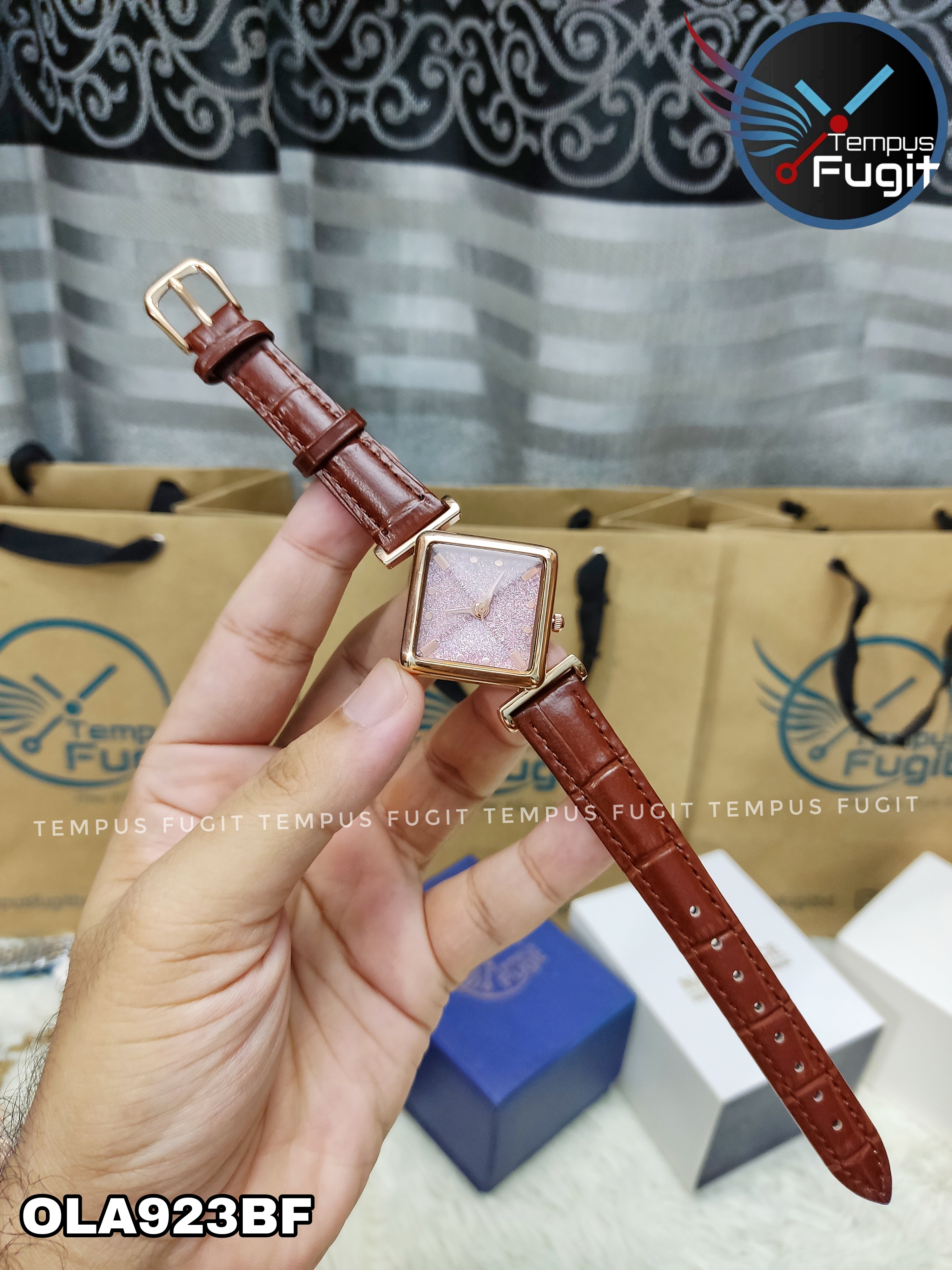 OLIYA 6819 Ladies Belt Watch- Sparkling Pink Dial- Rose Golden Bezel- Leather Color- TF Code OLA923BF_img_1