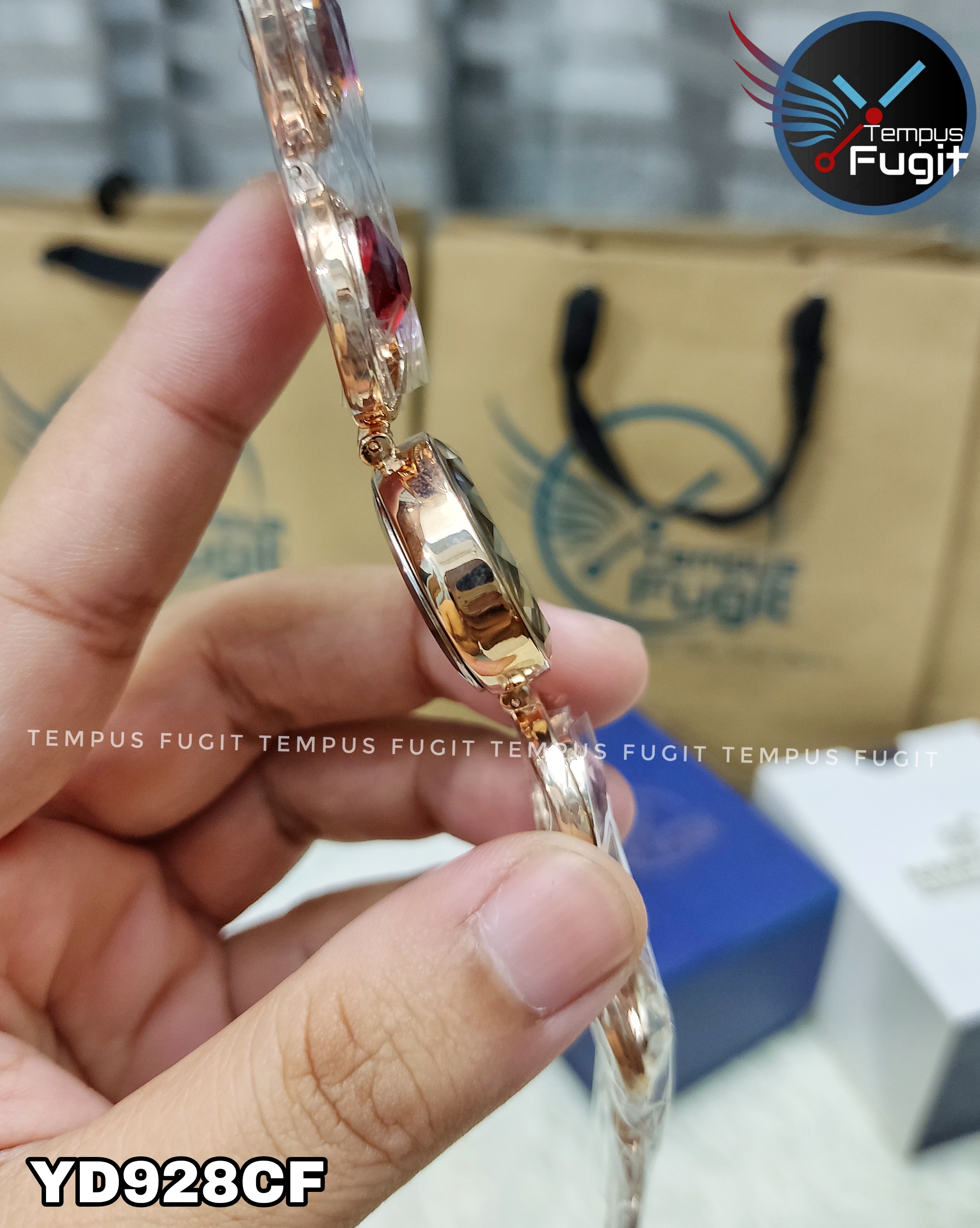 YINDINI 5216 Ladies Chain Watch- Pink Dial- Rose Golden Bezel- Rose Golden Chain with Stones- TF Code YD928CF_img_5