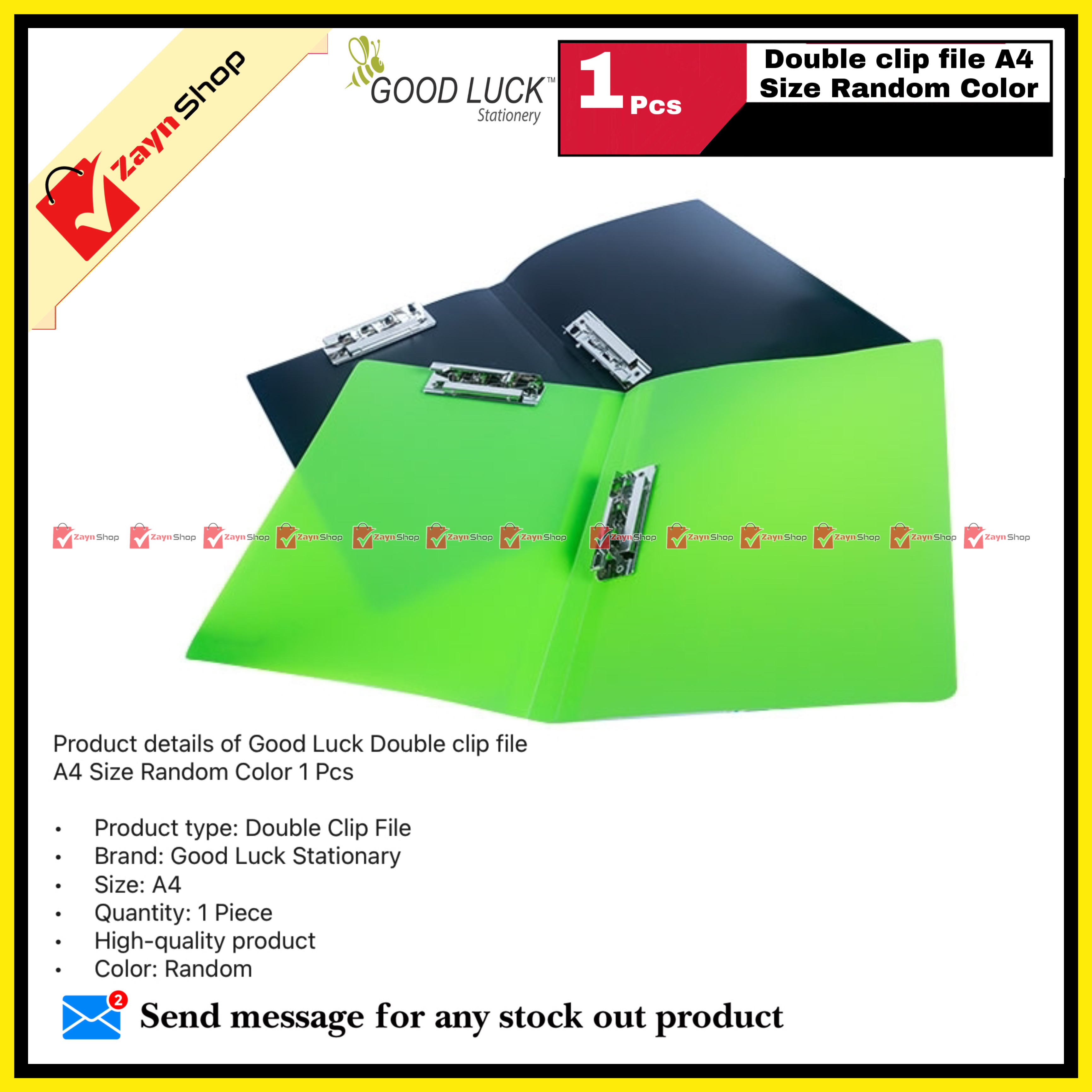 Good Luck Double clip file A4 Size Random Color 1 Pcs_img_0