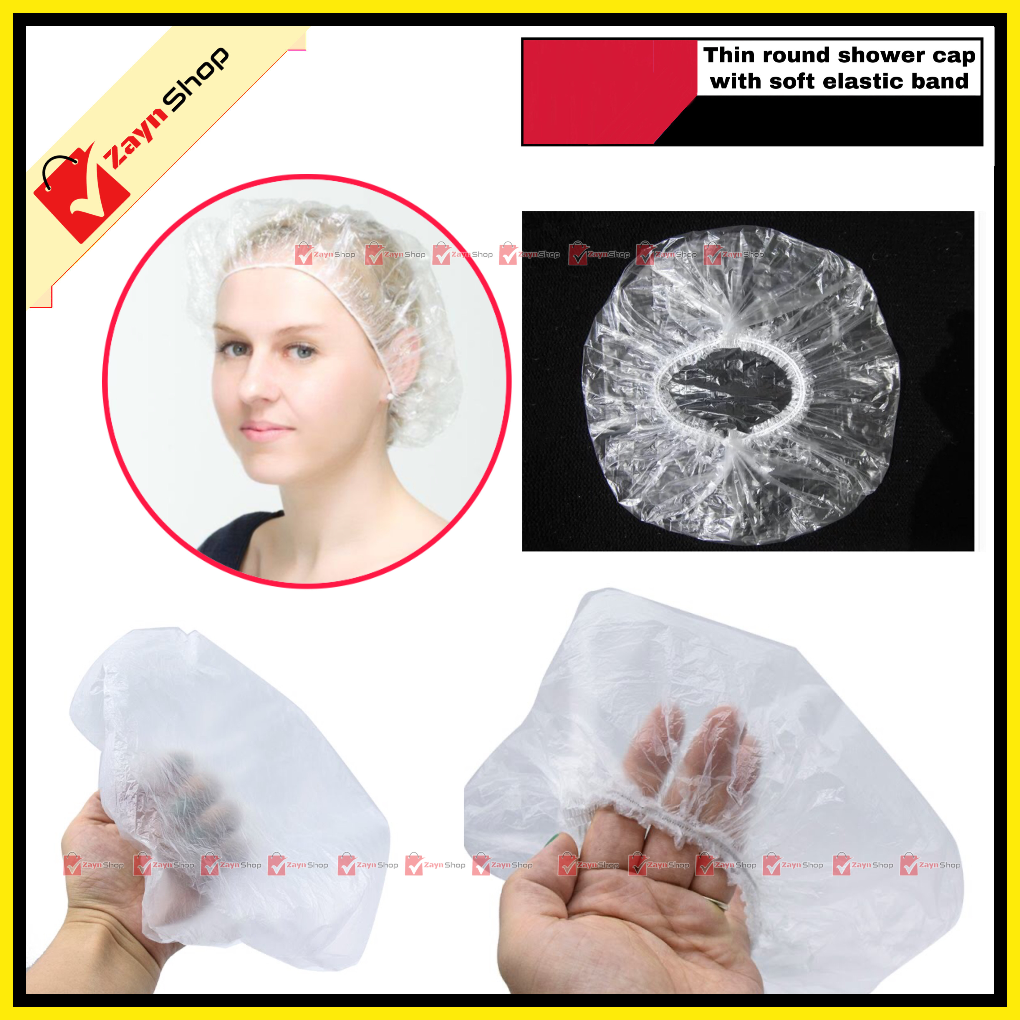 Thin poly Shower cap with soft elastic band Pack of 10 pcs_img_0