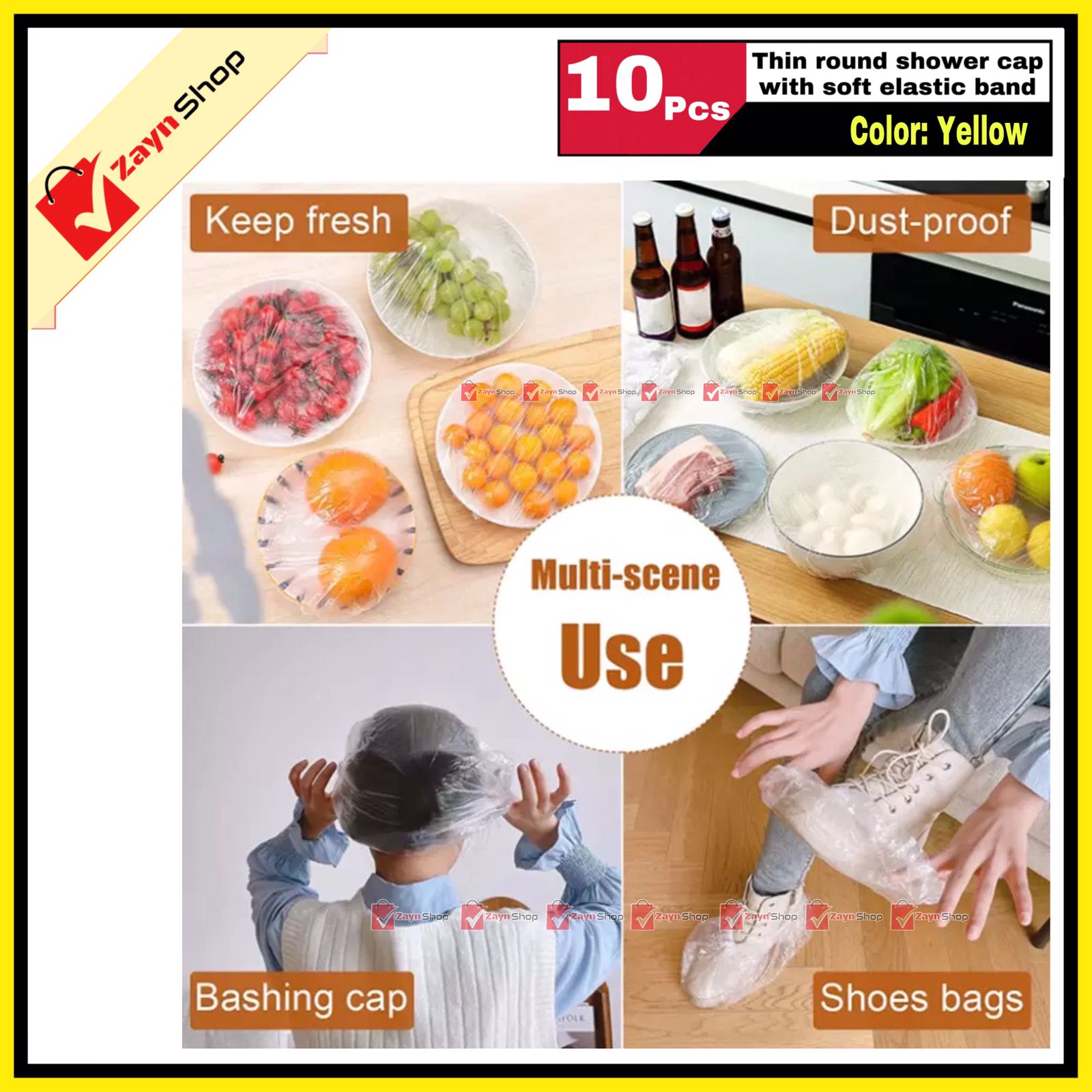 Thin poly Shower cap with soft elastic band Pack of 10 pcs_img_1