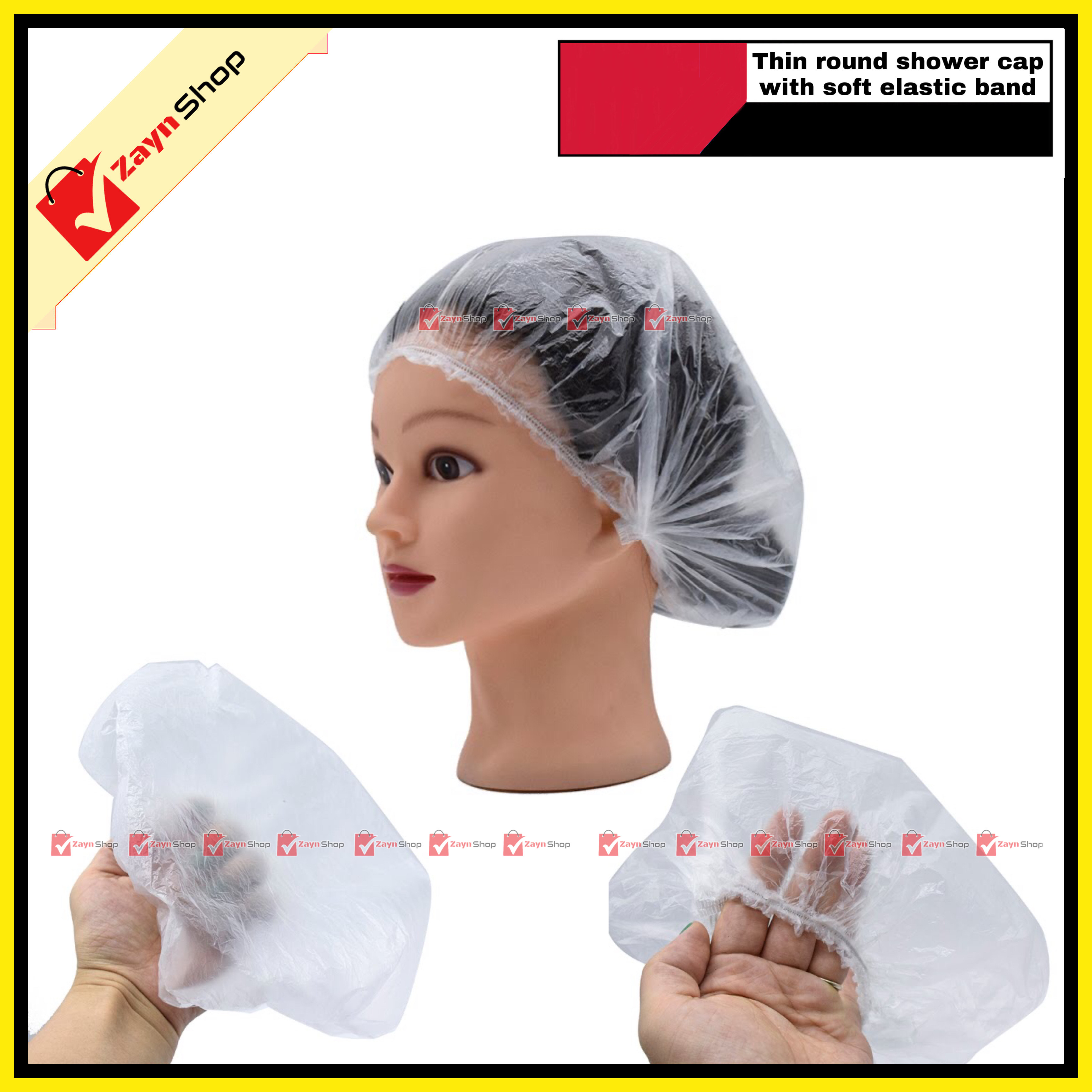 Thin poly Shower cap with soft elastic band Pack of 10 pcs_img_2