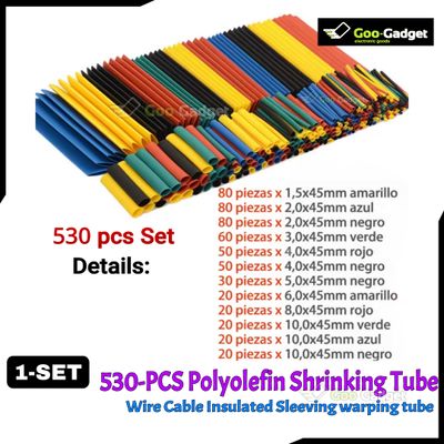 530pcs Assorted Heat Shrink Tube Kit | Polyolefin Insulation Sleeving 2:1 for Wires & Cables