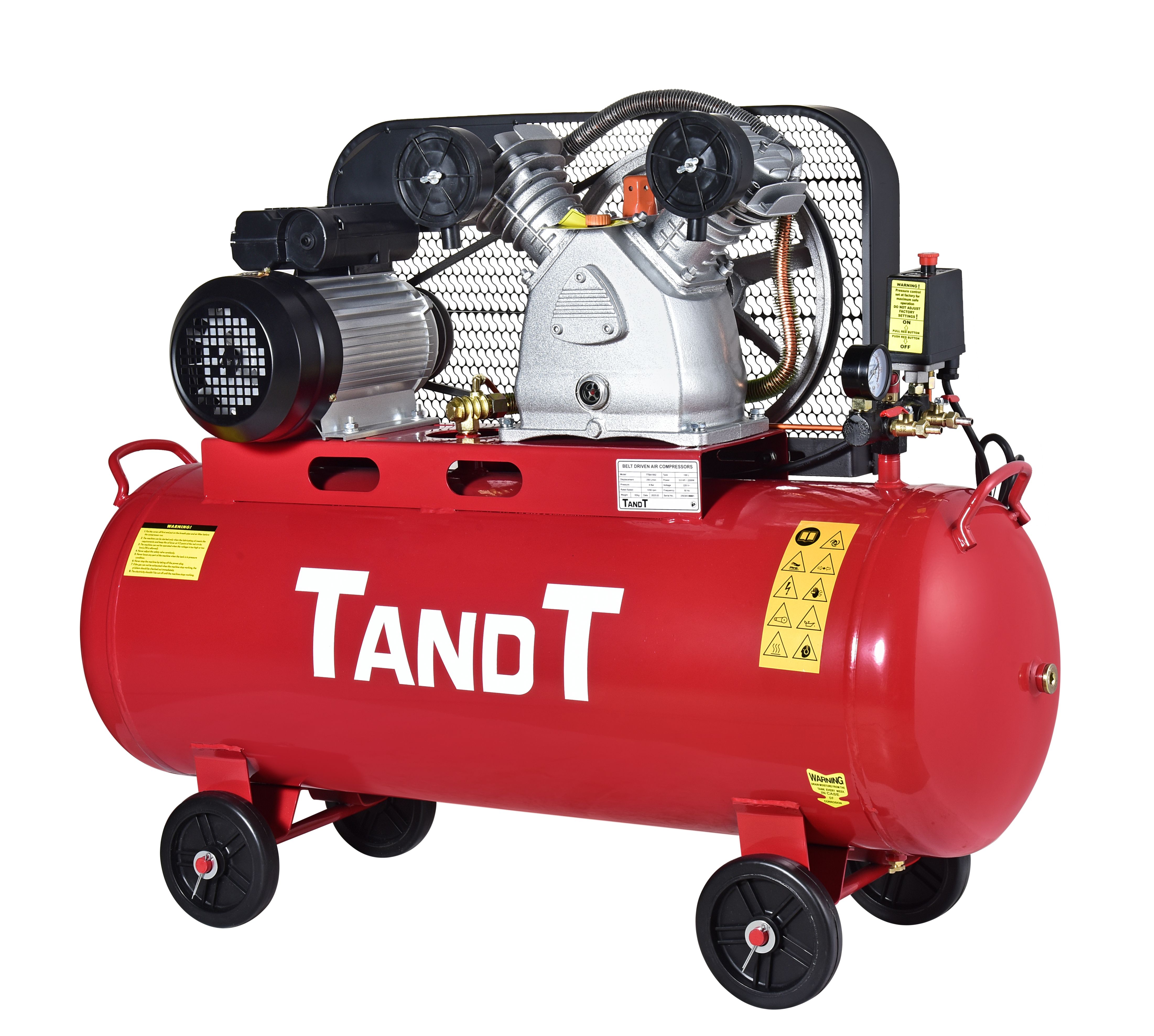 TANDT 100L Belt Air Compressor, 3HP, 8bar; Model : TTBA1002