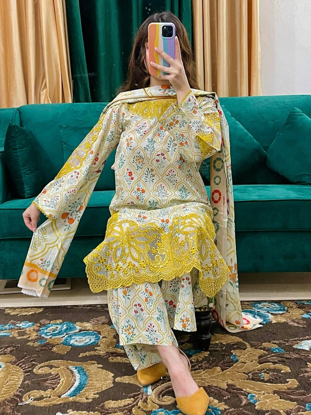 Elegant Printed & Embroidered Cotton Dress Set - Image 2