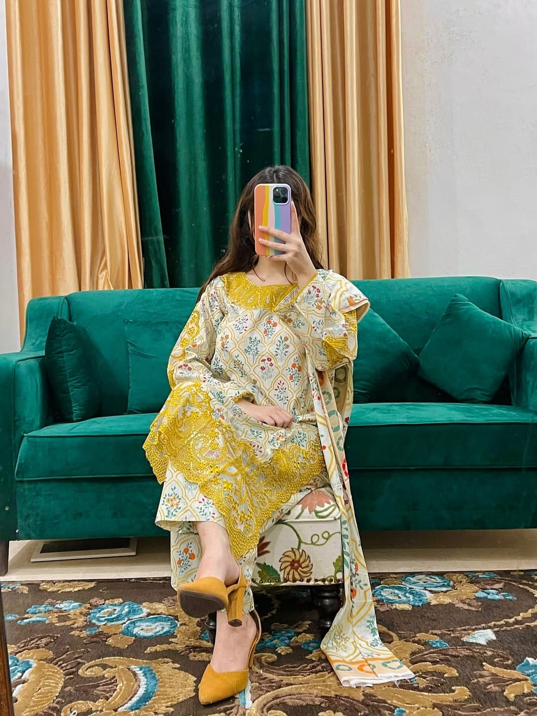 Elegant Printed & Embroidered Cotton Dress Set - Image 4