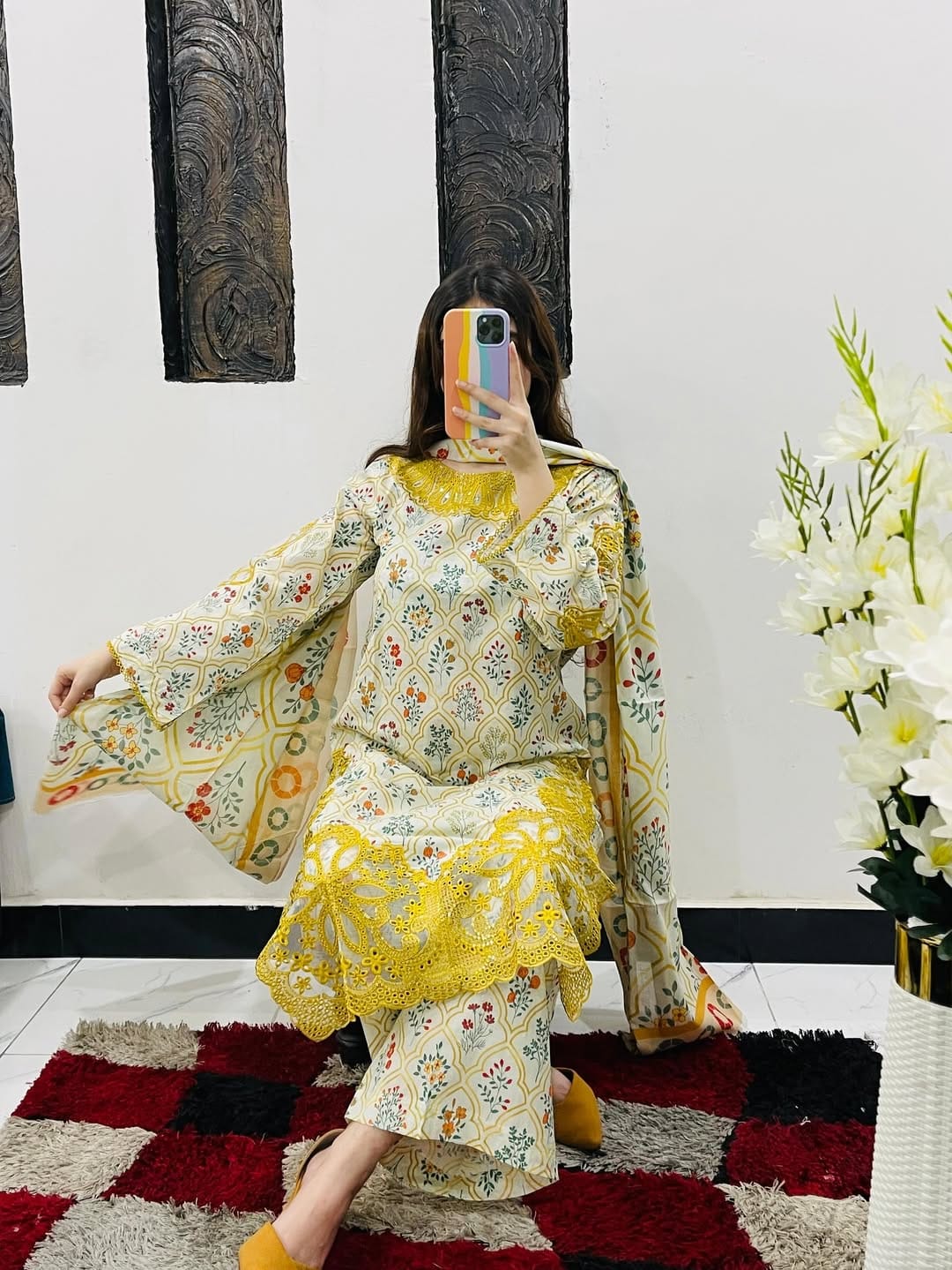 Elegant Printed & Embroidered Cotton Dress Set - Image 5