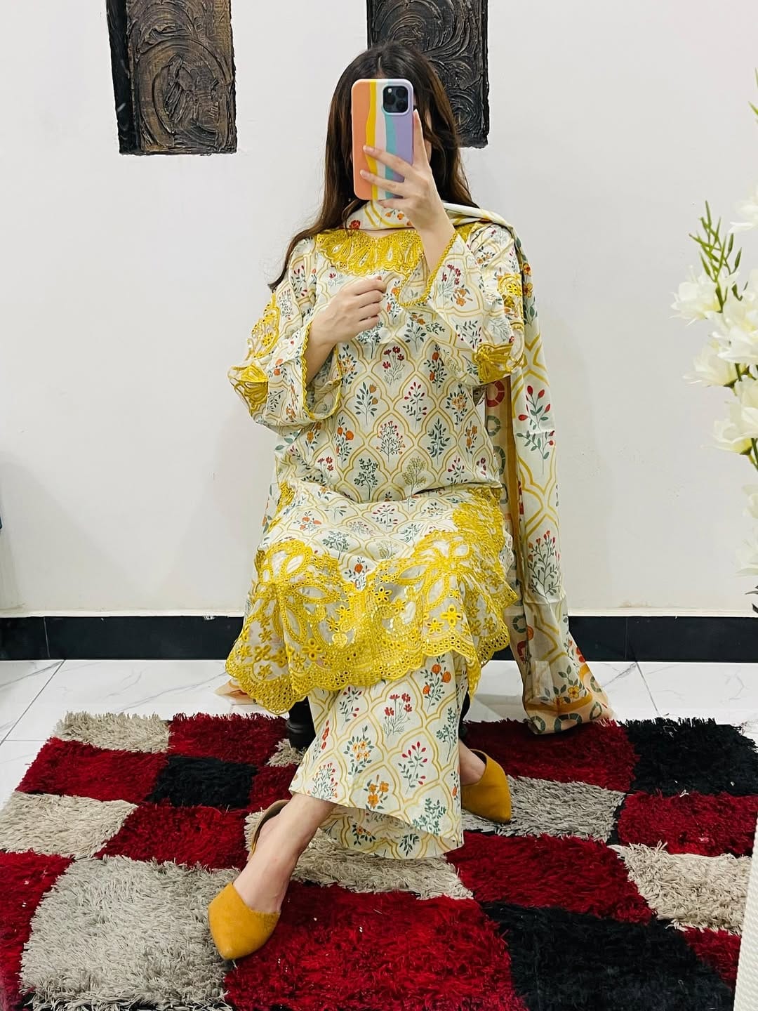 Elegant Printed & Embroidered Cotton Dress Set - Image 7