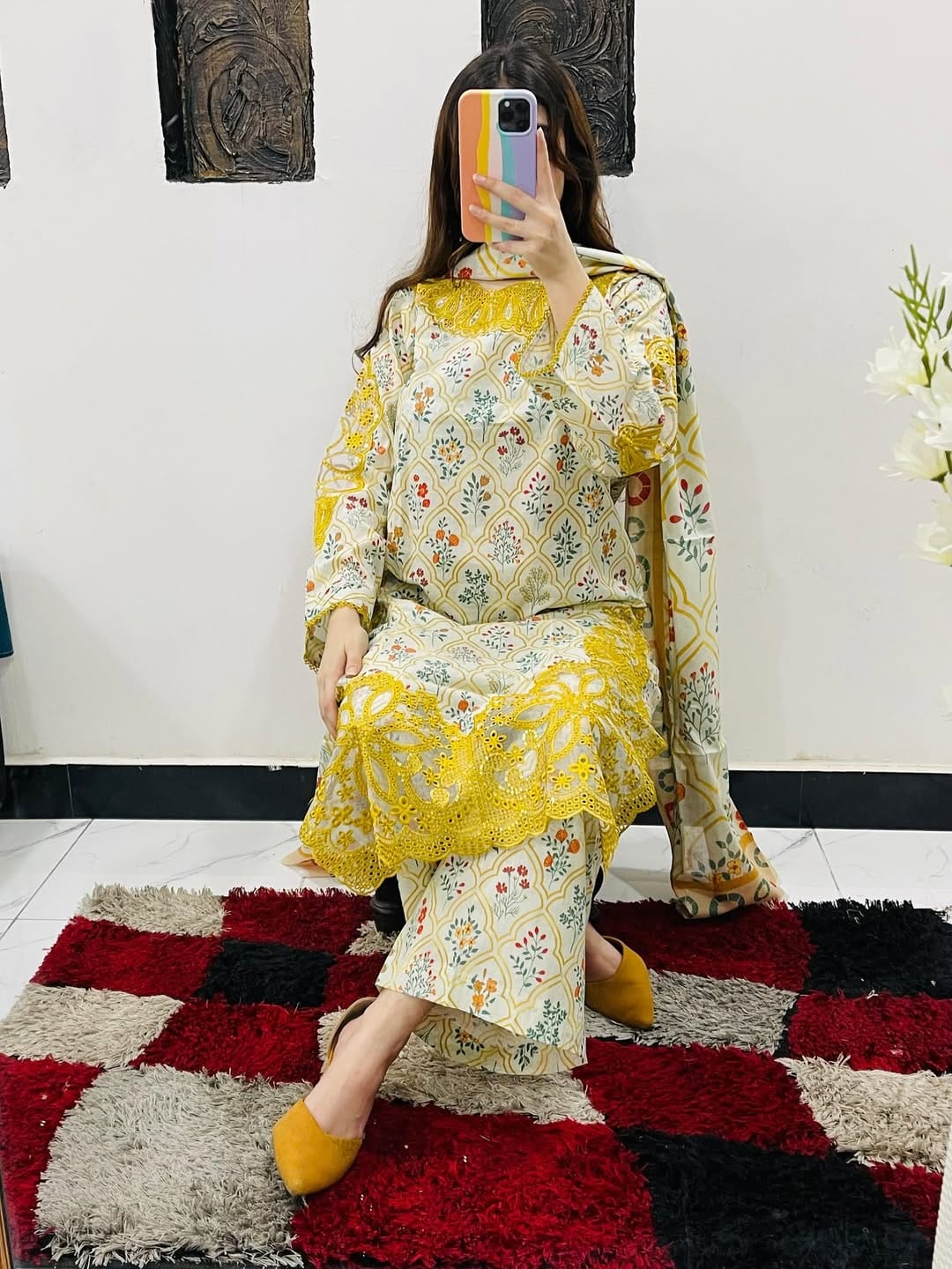 Elegant Printed & Embroidered Cotton Dress Set - Image 8