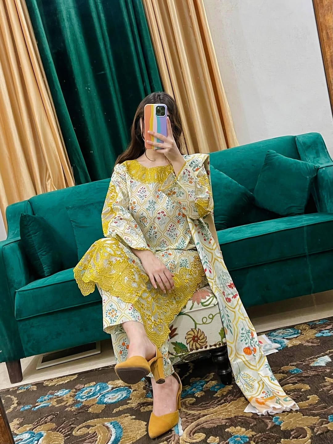 Elegant Printed & Embroidered Cotton Dress Set - Image 9