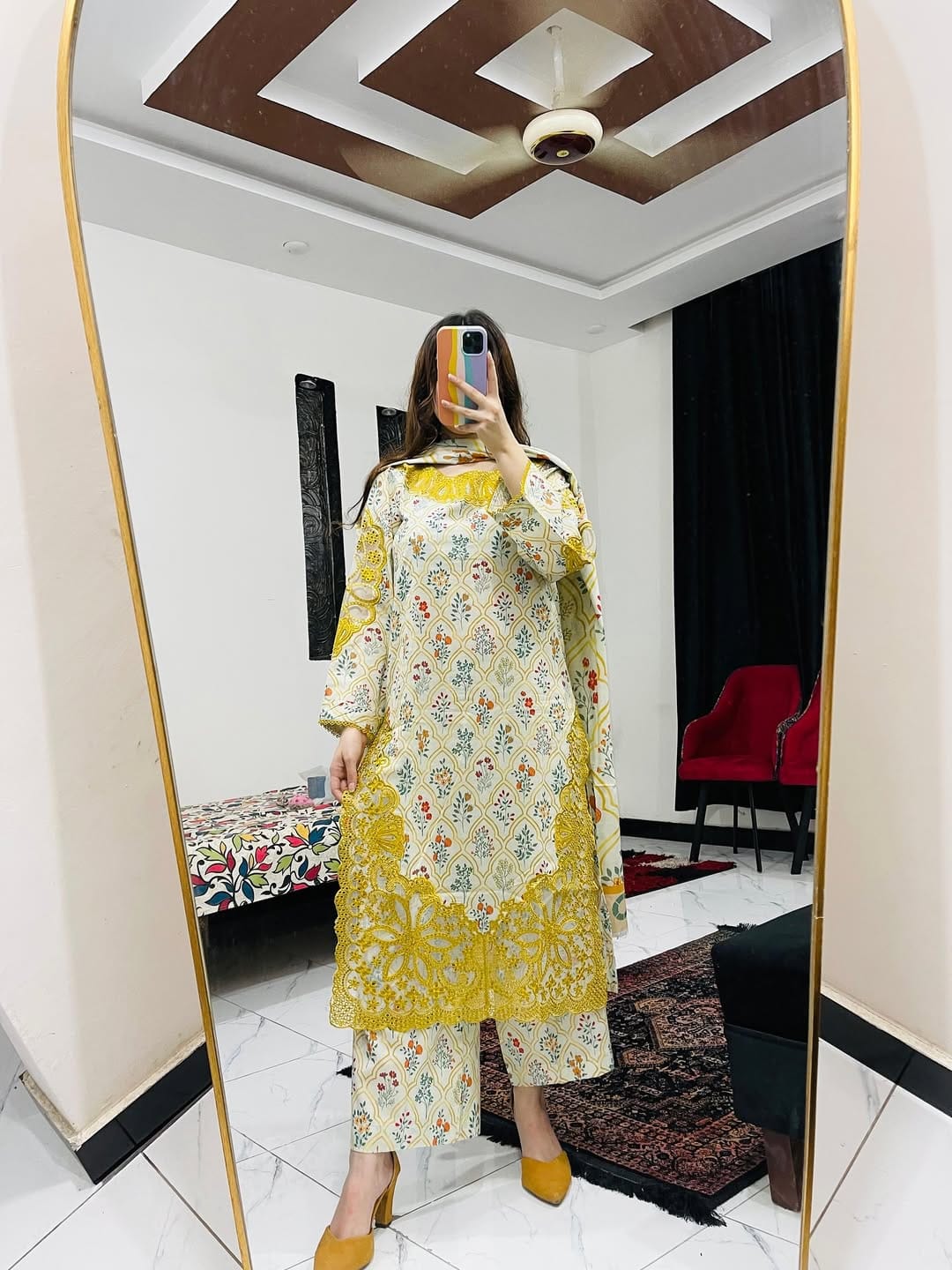 Elegant Printed & Embroidered Cotton Dress Set - Image 11