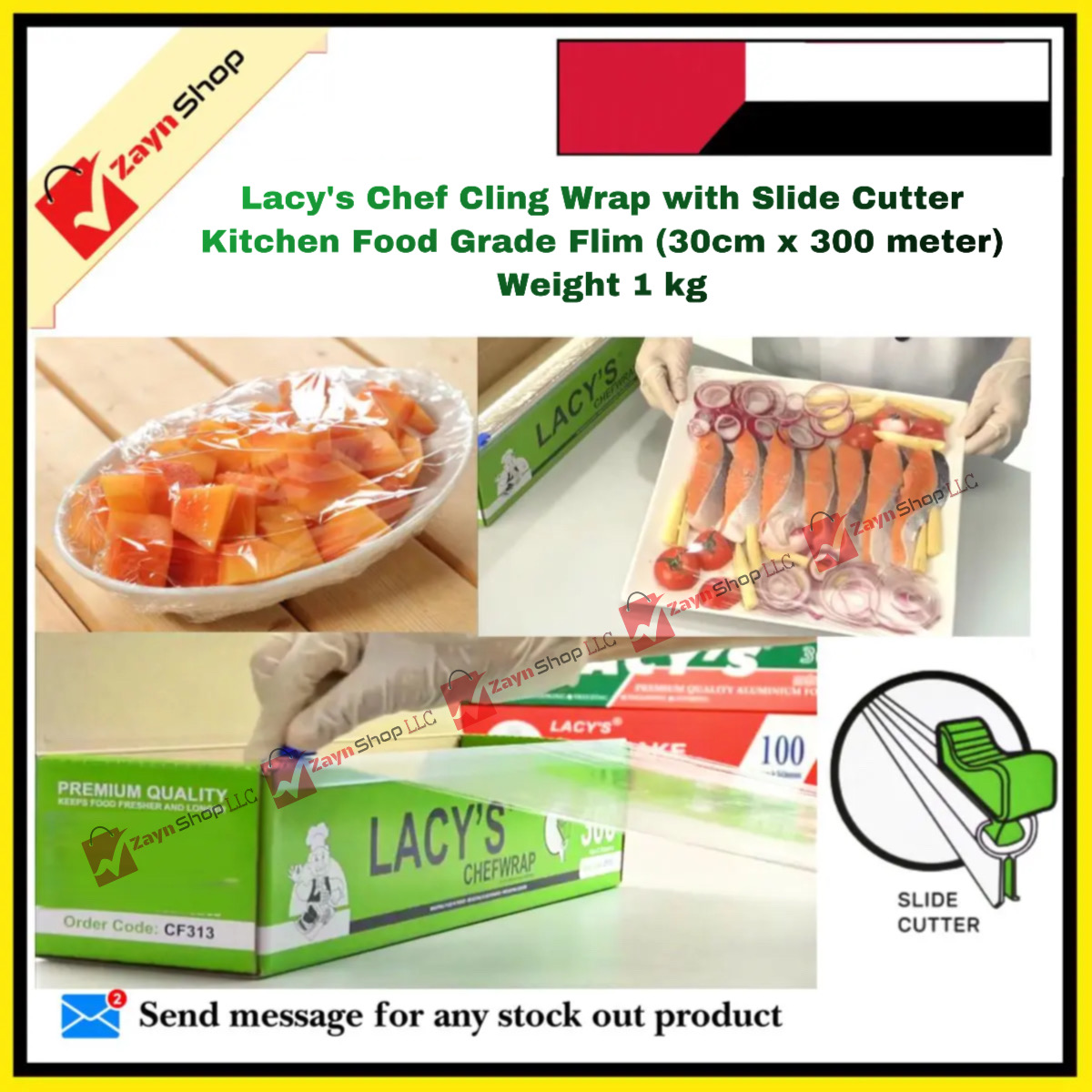 Lacy's Chef Cling Wrapping ploy with Slide Cutter  Kitchen Food Grade Flim / food wrapping film(30cm x 300meter) weight 1 kg_img_1