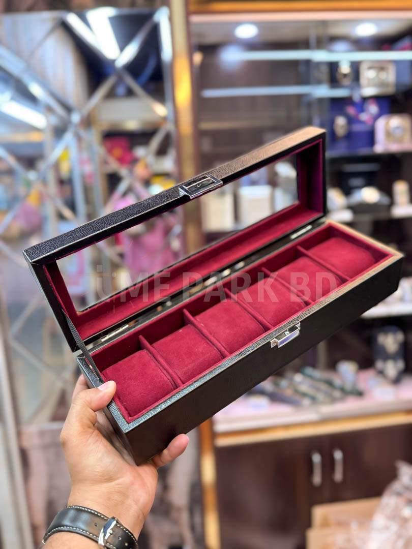 6 slot leather watch orgaziner - Black & Magenda