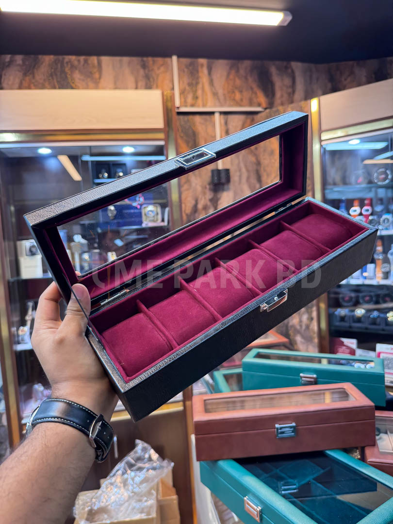 6 slot leather watch orgaziner - Black & Magenda_img_2