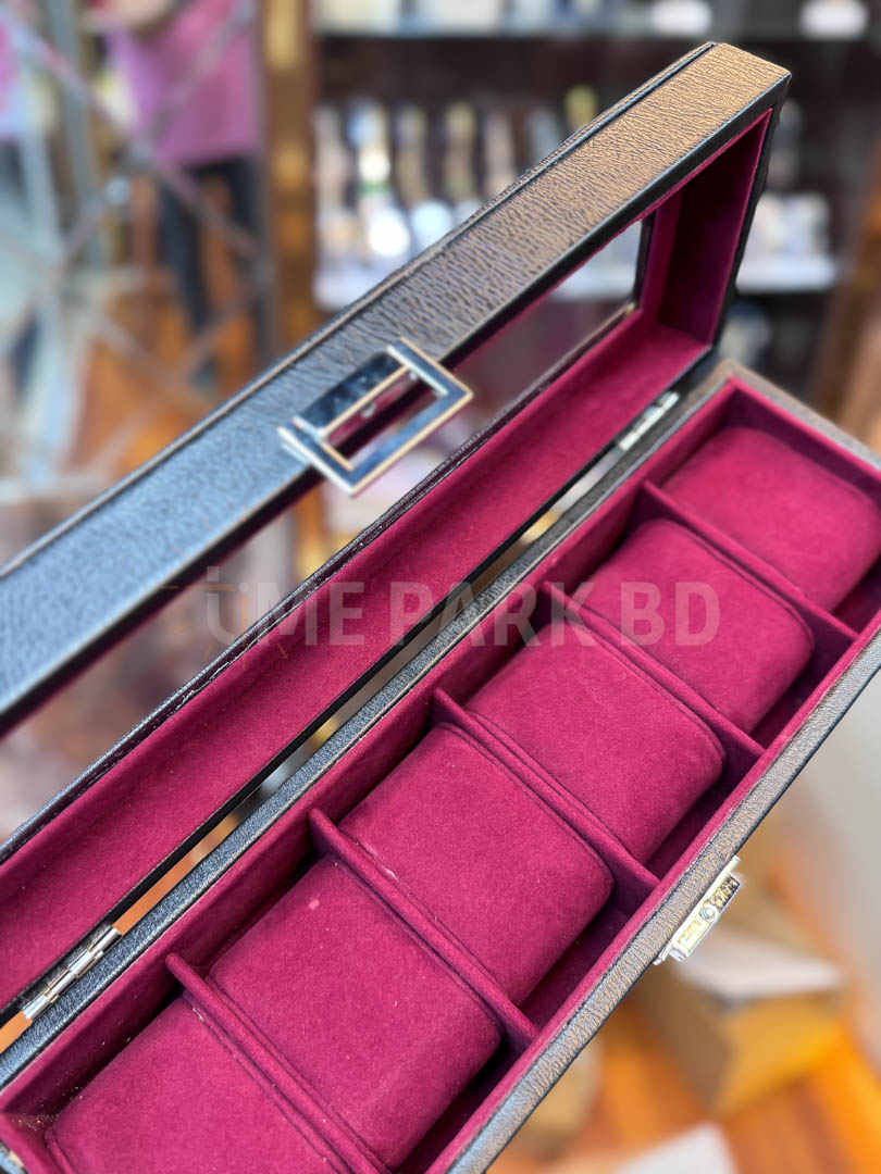 6 slot leather watch orgaziner - Black & Magenda_img_3