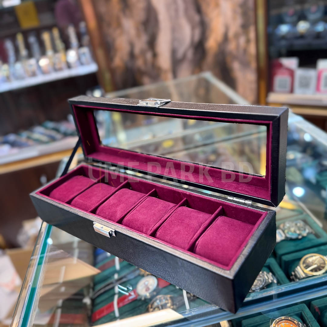 6 slot leather watch orgaziner - Black & Magenda_img_6