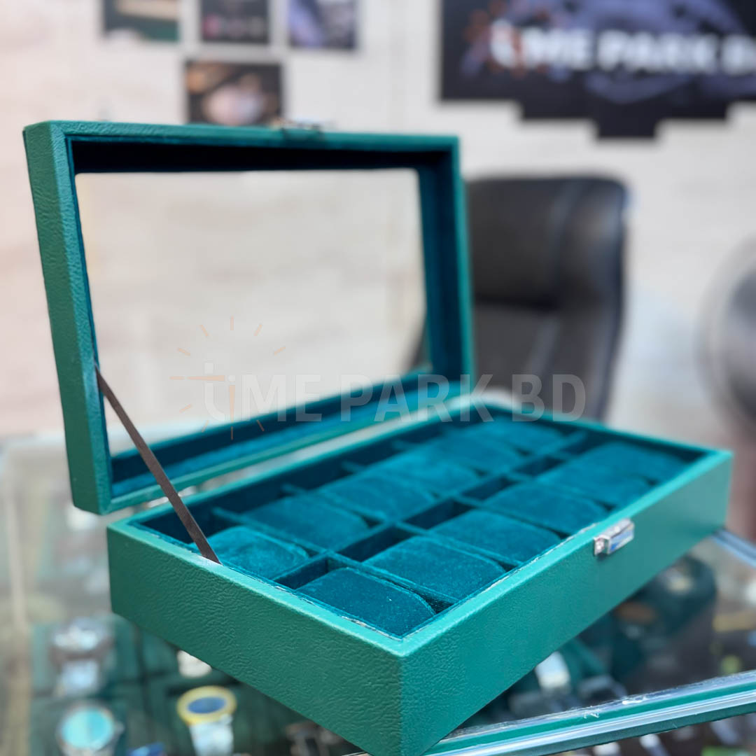 12 slot leather watch organizer in Green Color_img_4