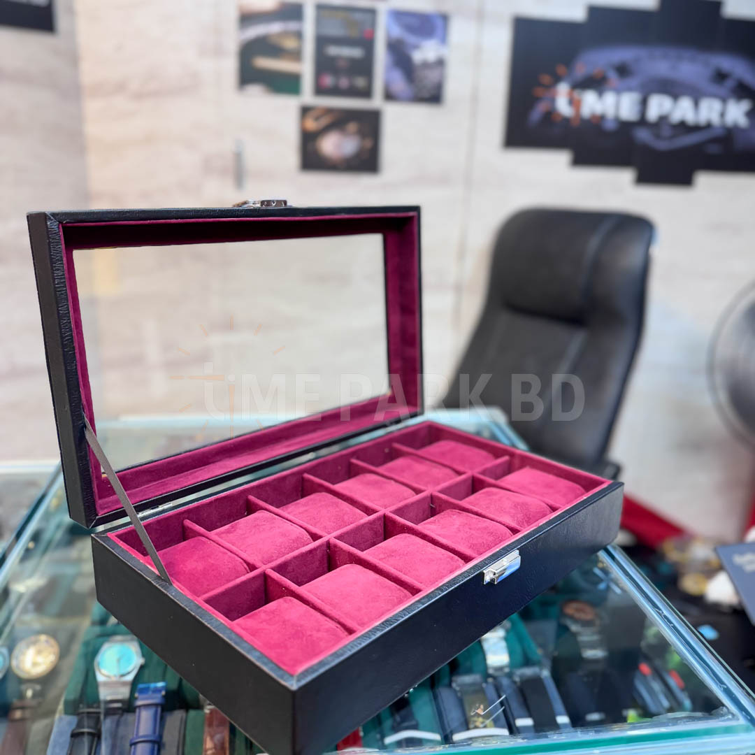 12 slot watch organizer leather with black magenta color_img_1