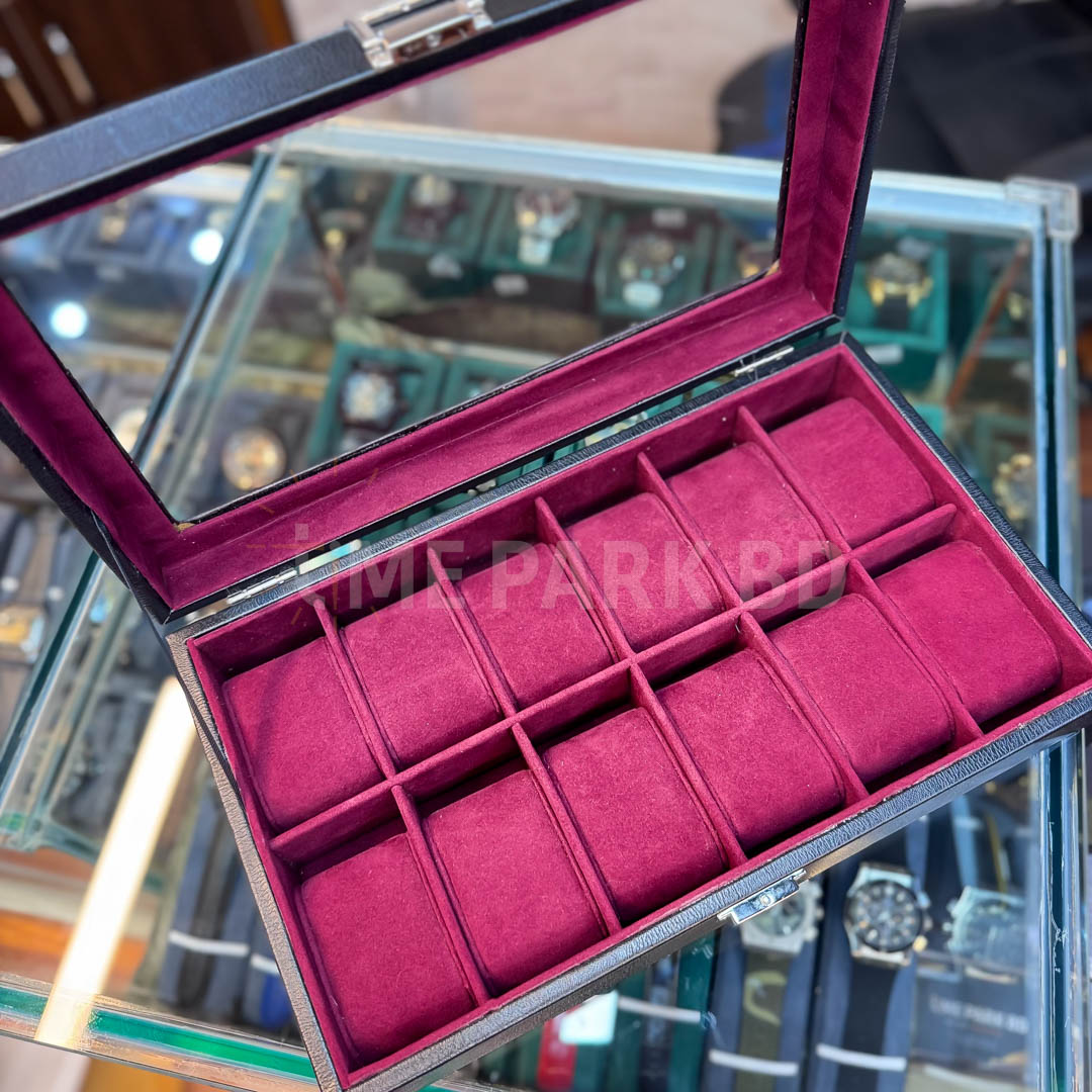 12 slot watch organizer leather with black magenta color_img_2