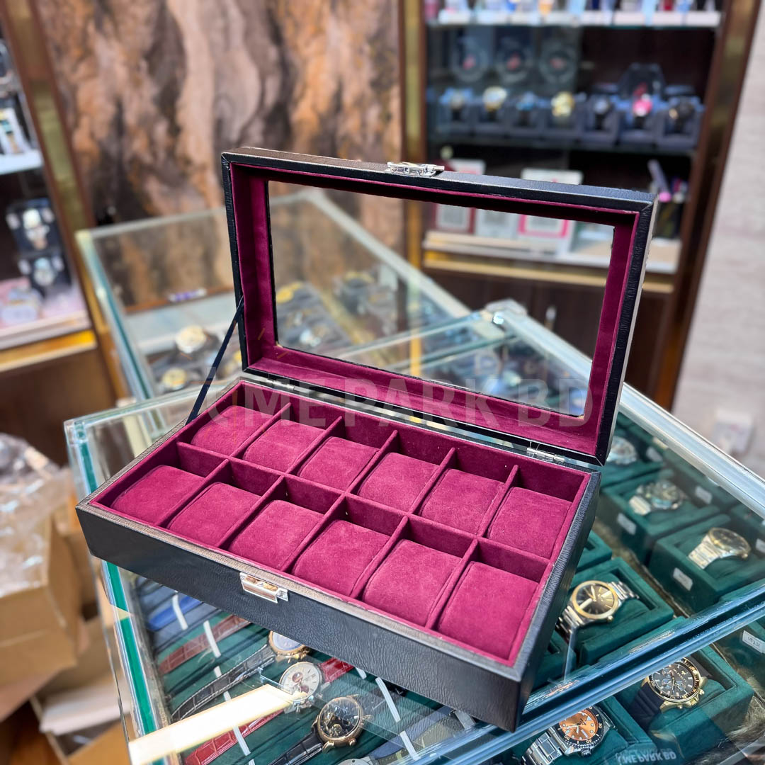 12 slot watch organizer leather with black magenta color