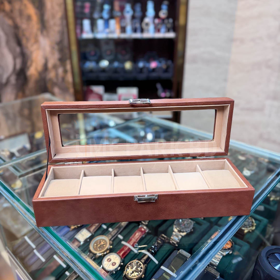 6 slot leather watch organizer in brown color