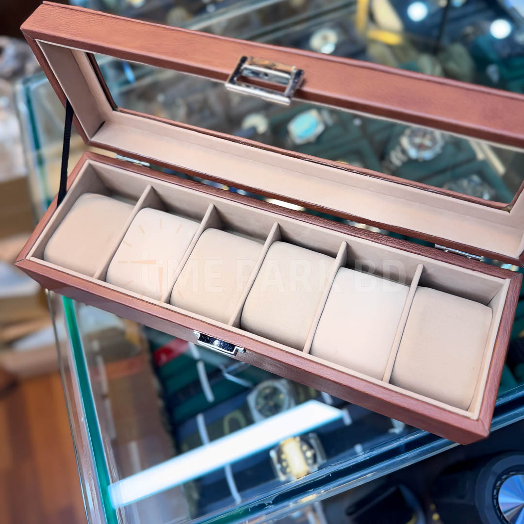 6 slot leather watch organizer in brown color_img_1