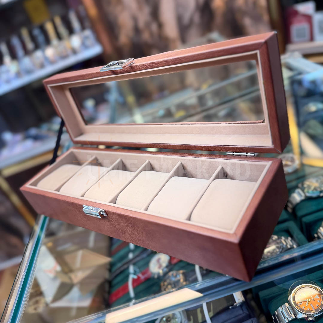 6 slot leather watch organizer in brown color_img_3