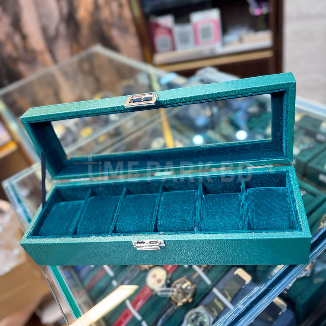 6 slot watch leather organizer with Green color_img_2