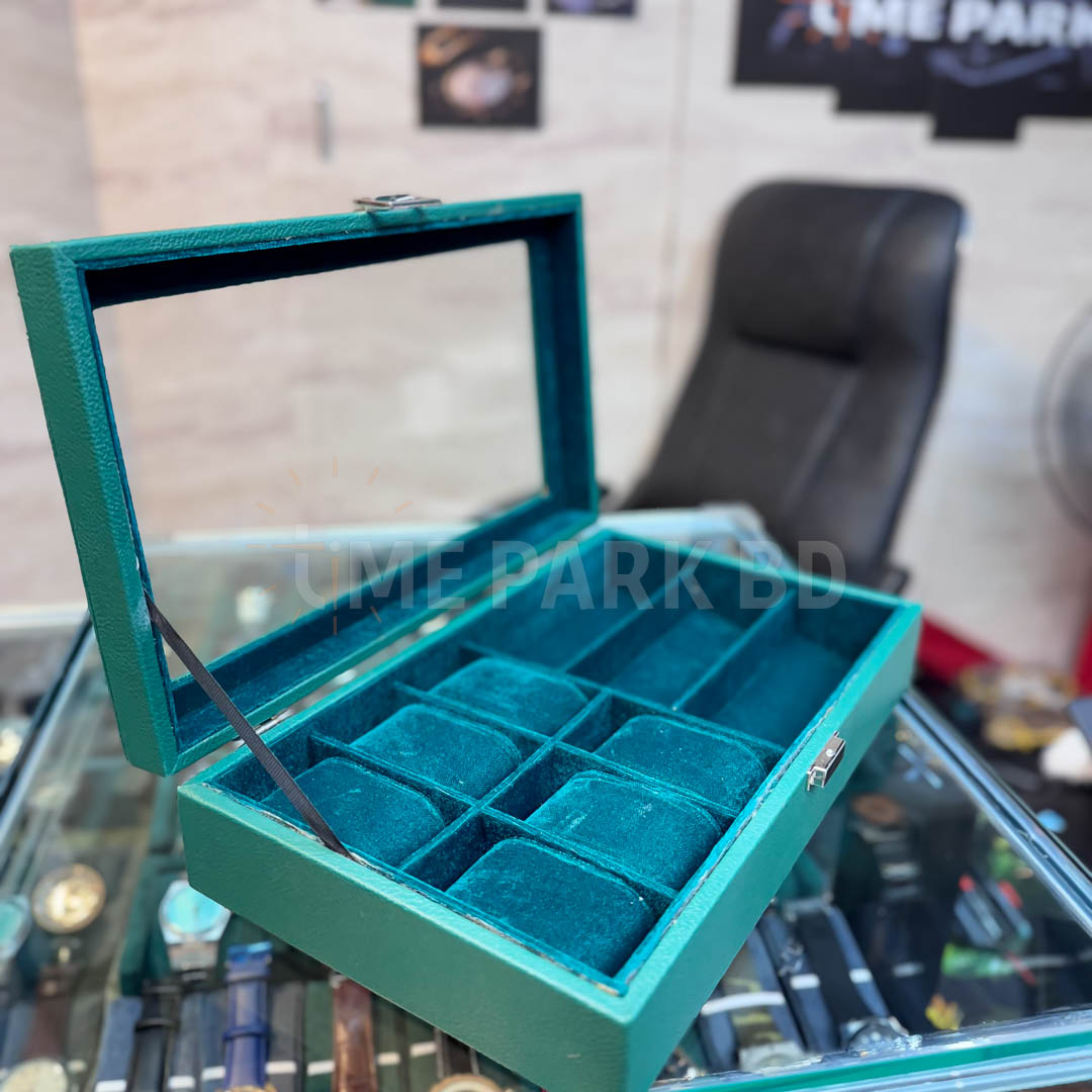 6*3 Slot leather watch & Sunglass organizer in Green leather color