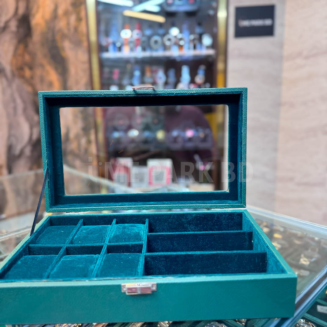 6*3 Slot leather watch & Sunglass organizer in Green leather color_img_3