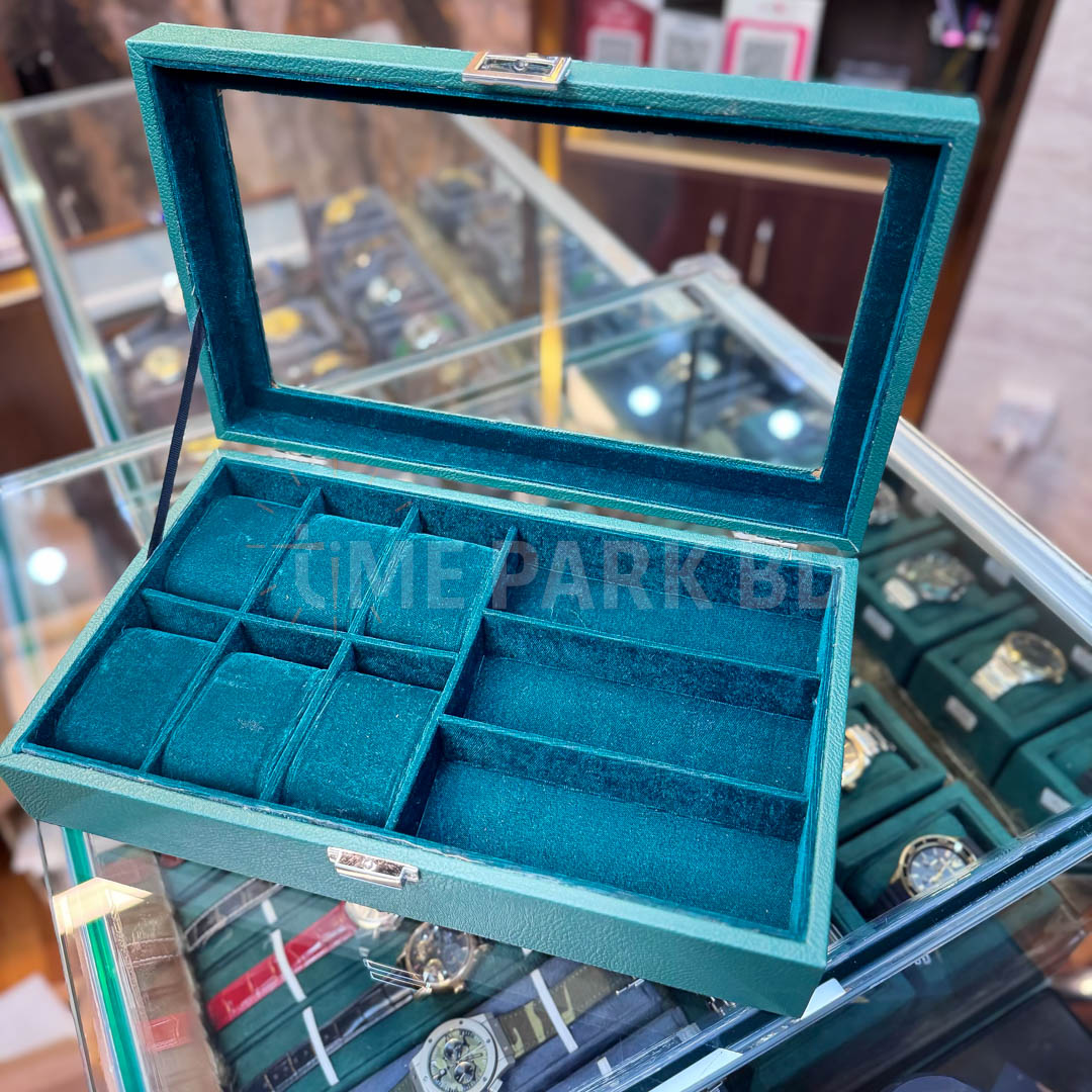 6*3 Slot leather watch & Sunglass organizer in Green leather color_img_2
