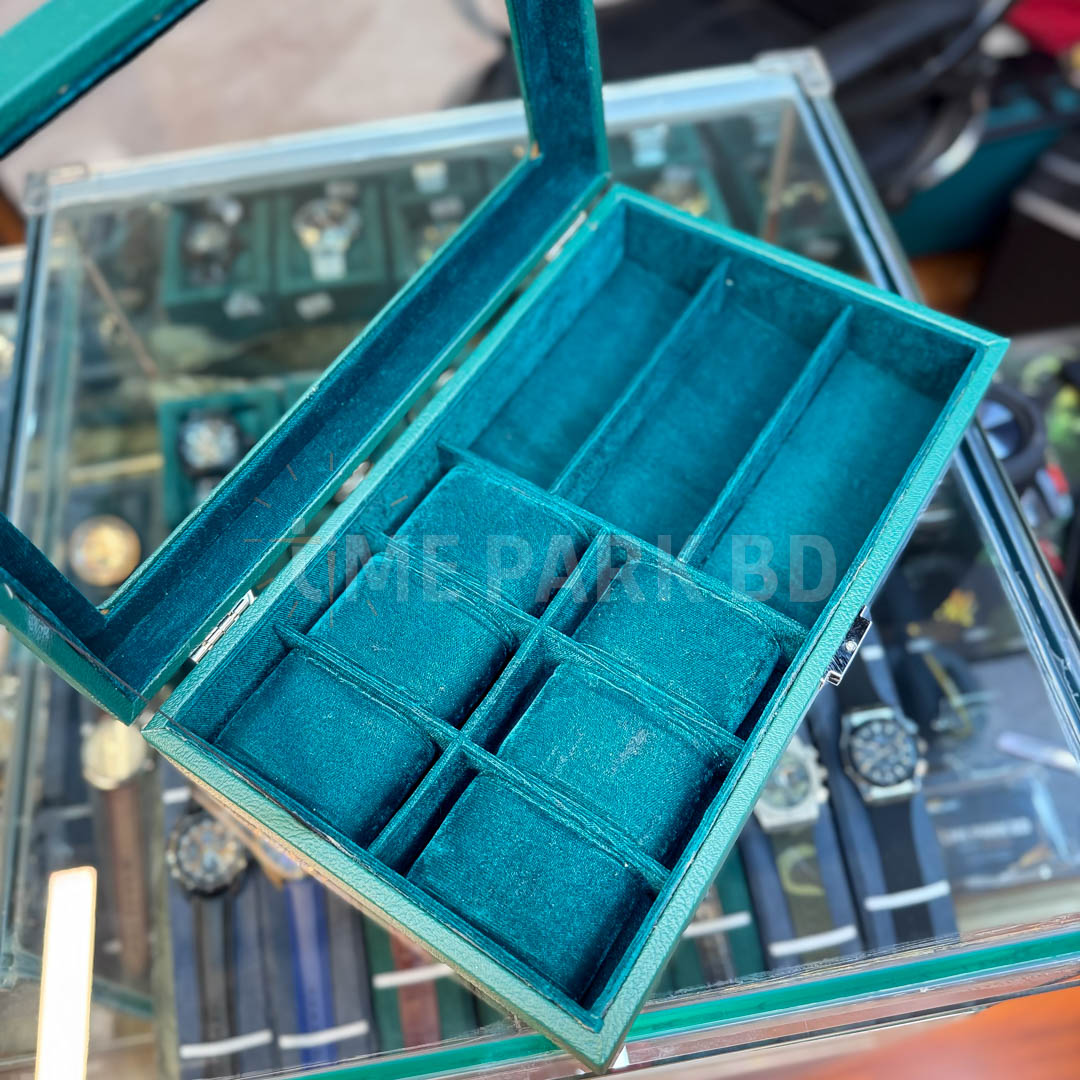 6*3 Slot leather watch & Sunglass organizer in Green leather color_img_1