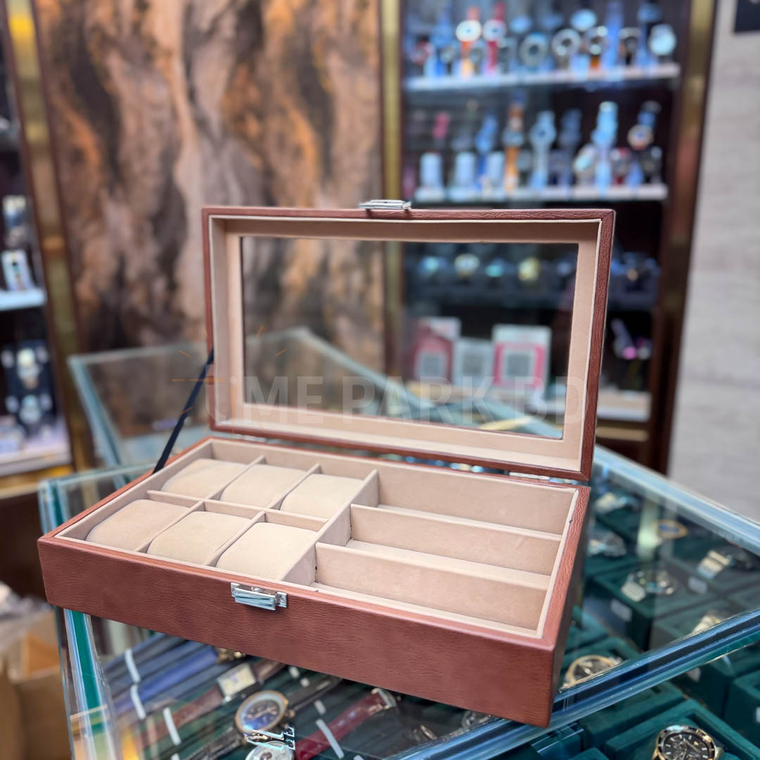 6*3 Slot leather watch & Sunglass organizer in Brown color