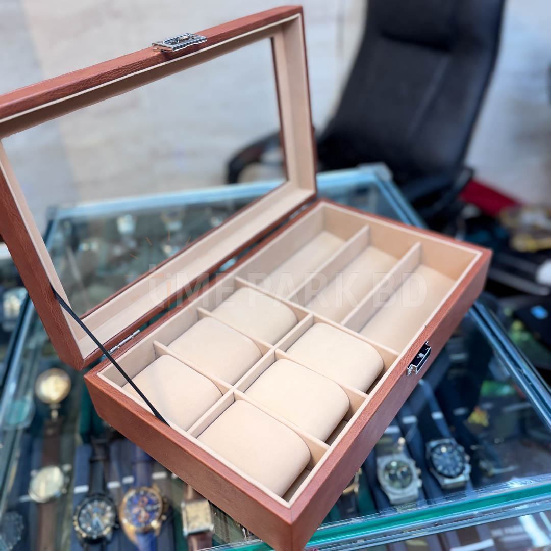 6*3 Slot leather watch & Sunglass organizer in Brown color_img_2