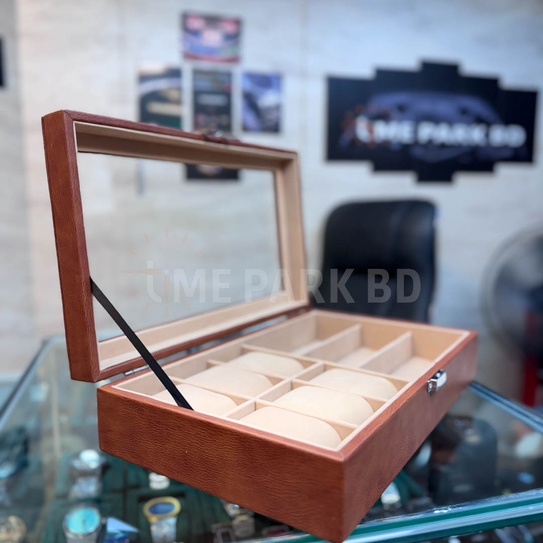 6*3 Slot leather watch & Sunglass organizer in Brown color_img_3