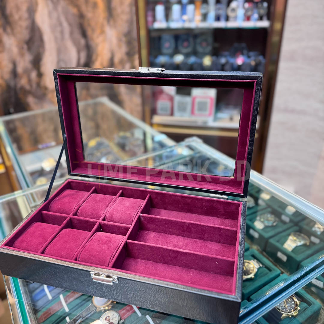 6*3 Slot leather watch & Sunglass organizer Black leather