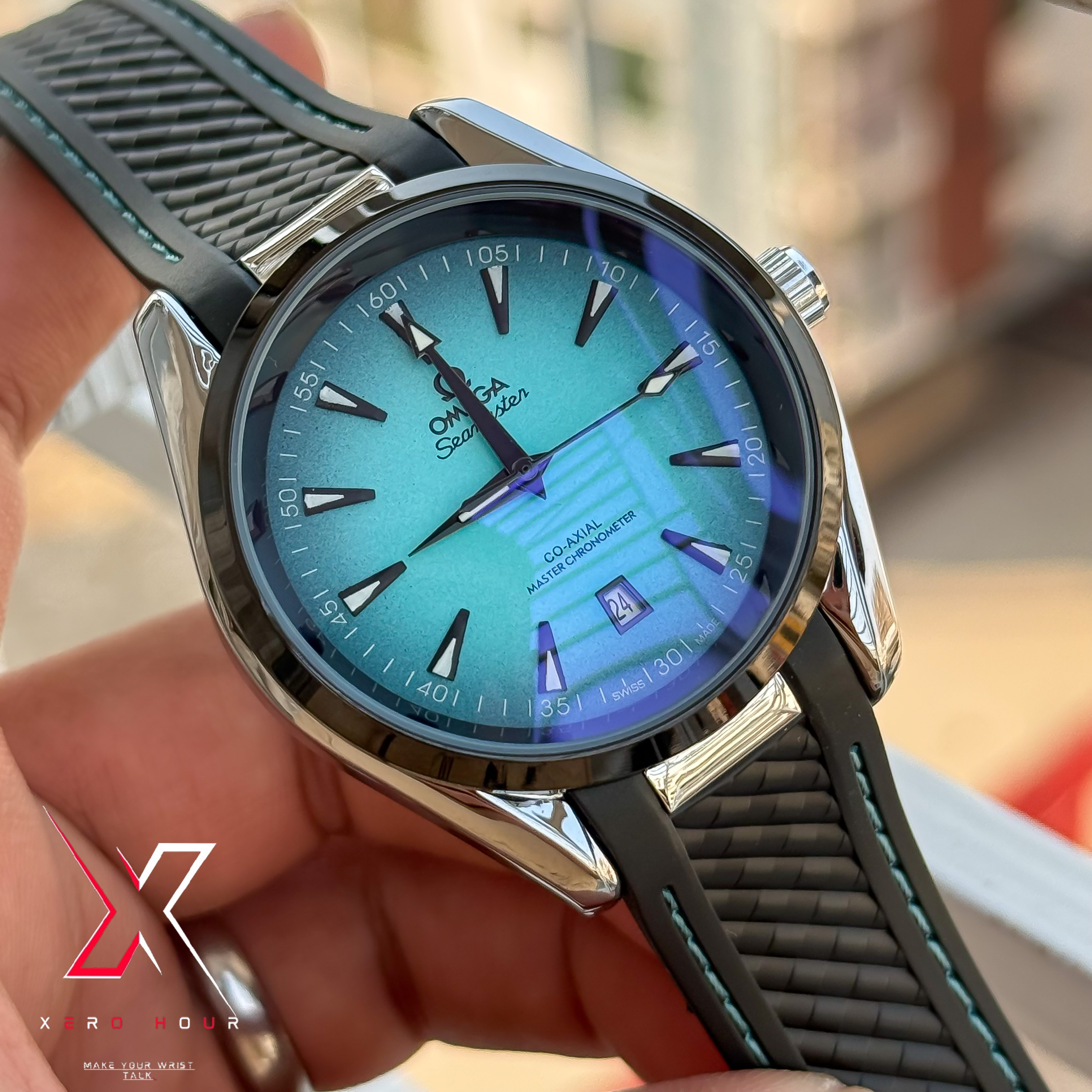 Omega Seamaster | Automatic Movement | Silicon Strap | Cyan Dial