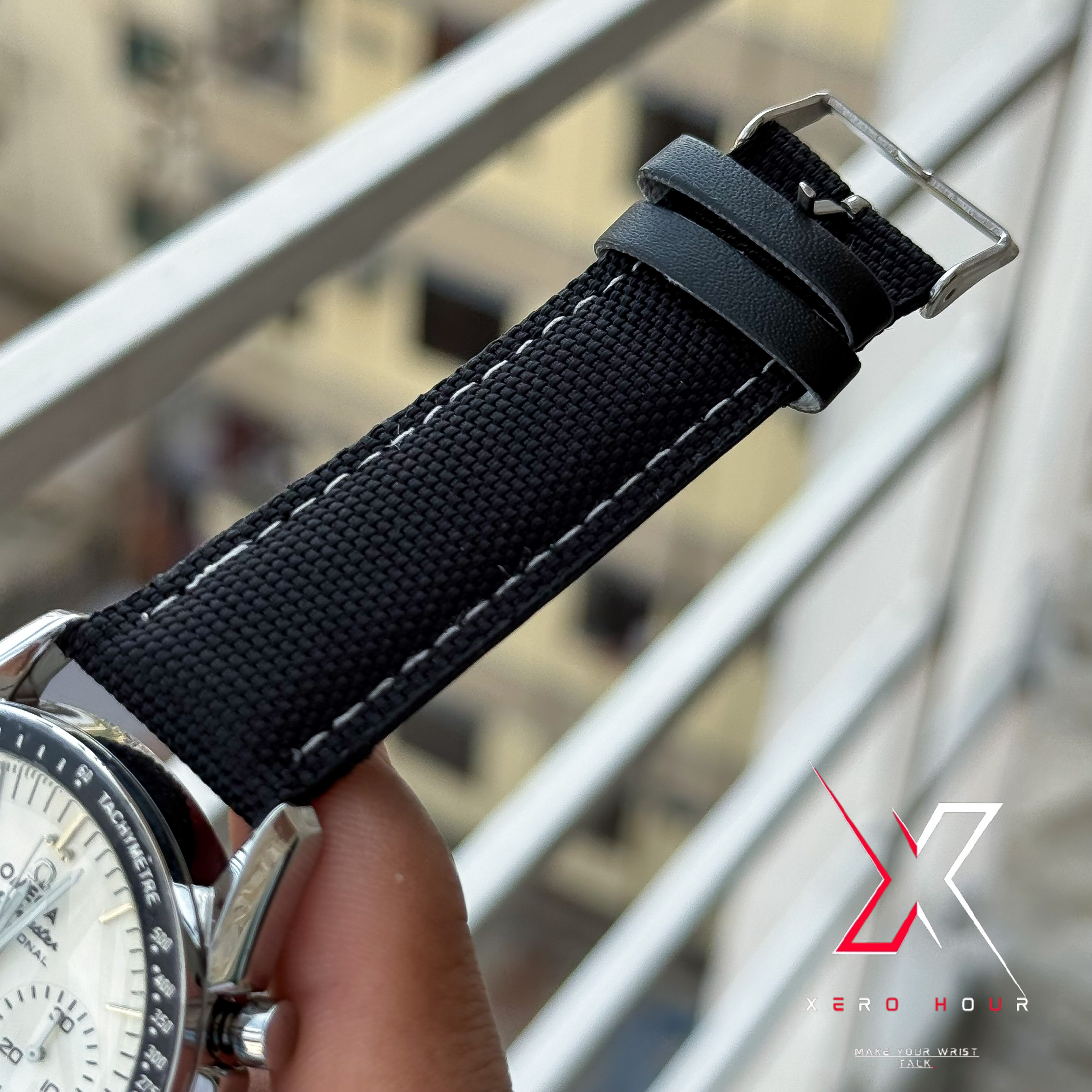 Omega Speedmaster | "Silver Snoopy" 50th Anniversary | Black Shade | Black Denim stitch Belt_img_1