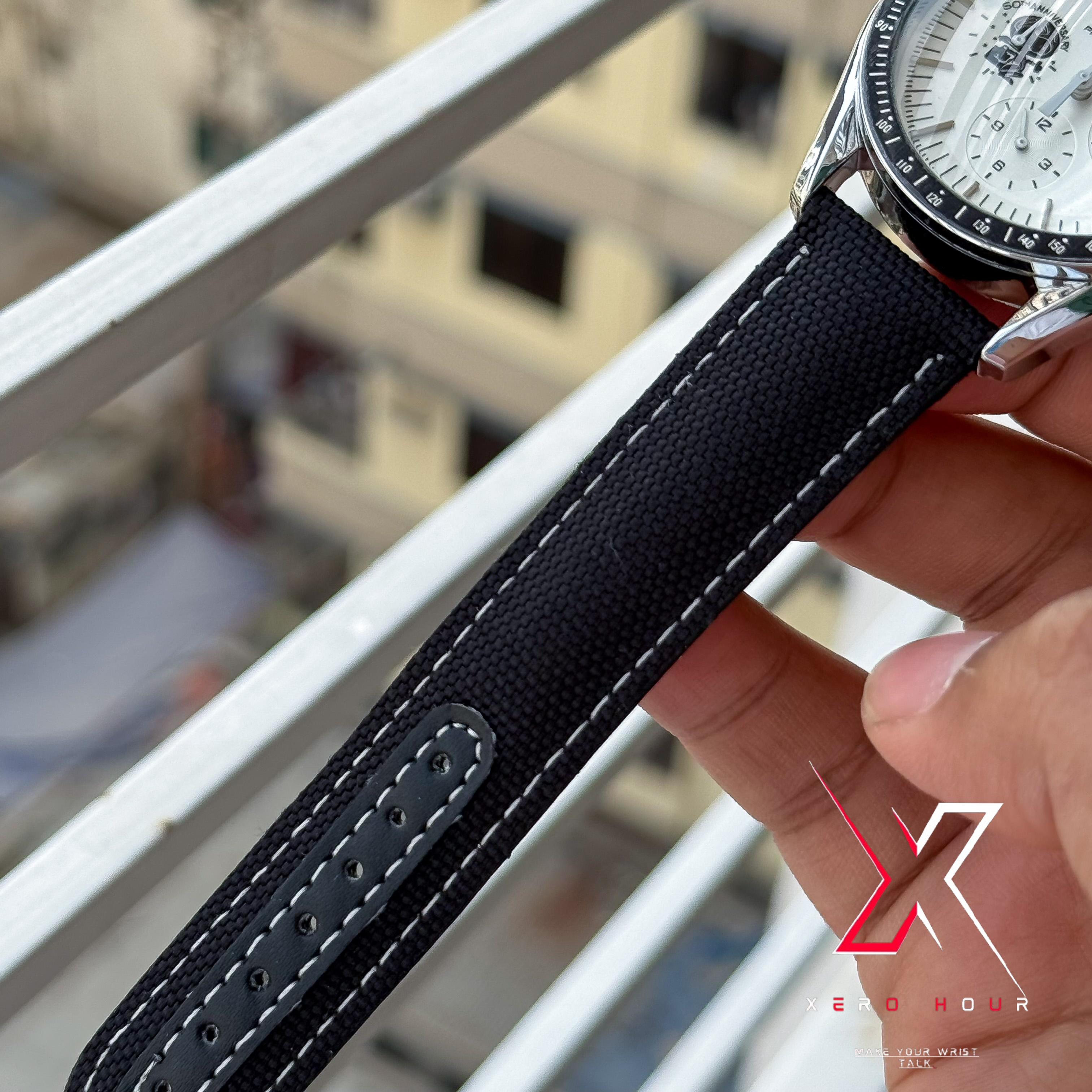 Omega Speedmaster | "Silver Snoopy" 50th Anniversary | Black Shade | Black Denim stitch Belt_img_2