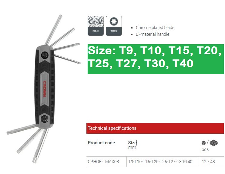 CROWN Professional 8pcs Foldable torx key set, CR-V, 8pcs; CPHOF-TMAX08_img_1