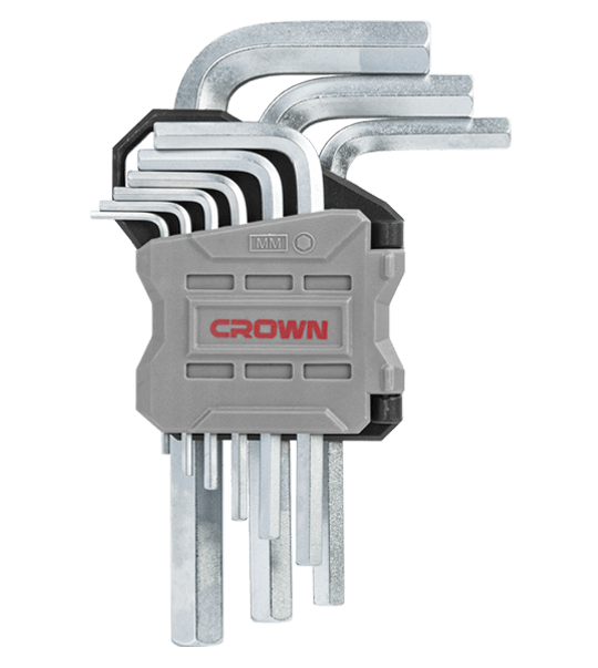 CROWN Professional 9pcs Hex key set ( Short | Long | Extra Long ), Flat head, CR-V, 9pcs; CPHOK-HMAX09_img_1