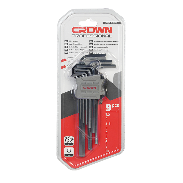 CROWN Professional 9pcs Hex key set ( Short | Long | Extra Long ), Flat head, CR-V, 9pcs; CPHOK-HMAX09_img_7