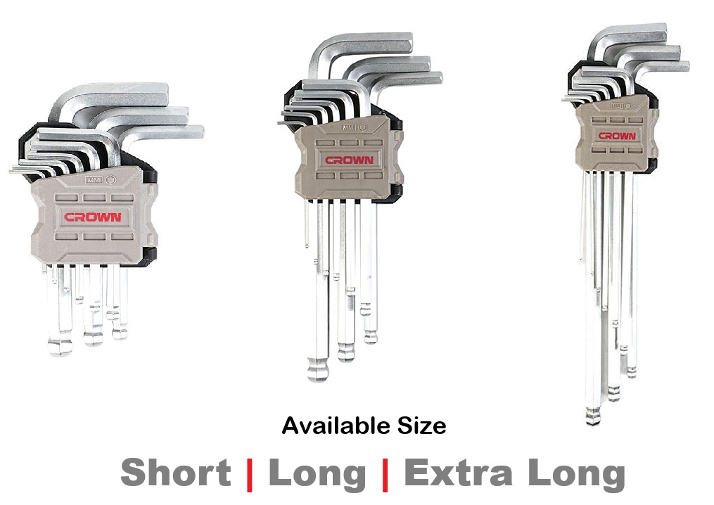 CROWN Professional 9pcs Hex key set ball head ( Short | Long | Extra Long ), Ball head, CR-V, Ball head; CPHOK-BMAX09_img_0